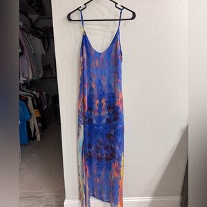 Lulu's Vibrant Blue and Orange Maxi Dress